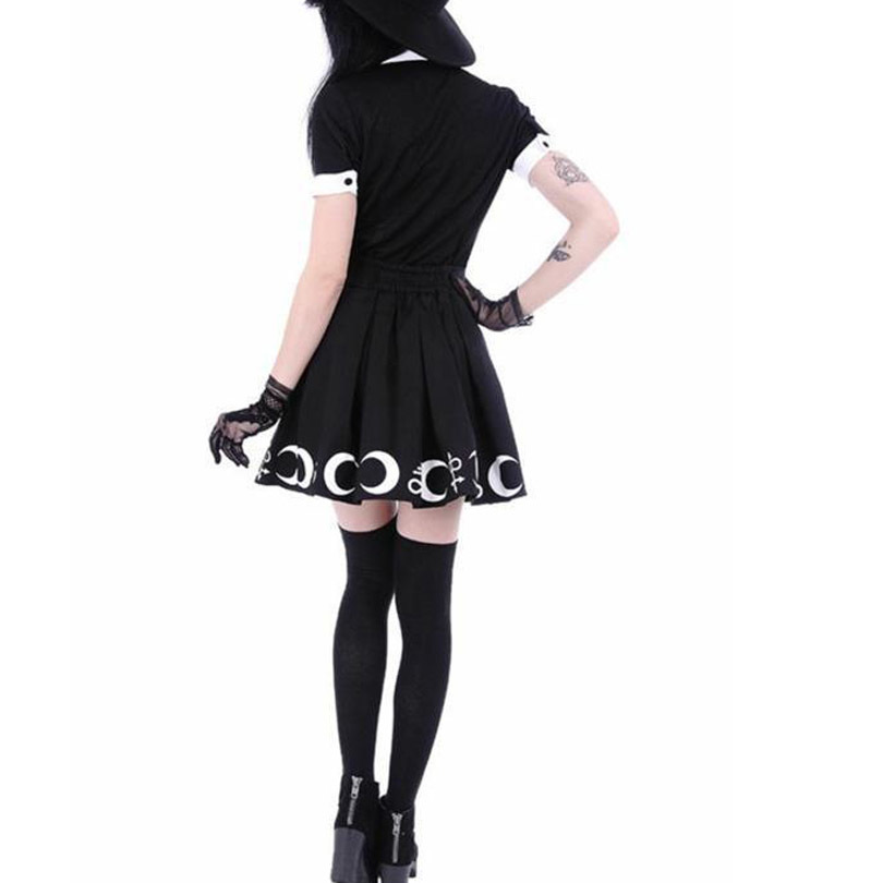 Witch Moon Printed Harajuku Punk Rock Gothic Summer Women Skirts High Waist Mini Skirt Pleated Mini Skirt for Gothic Girls MX200327