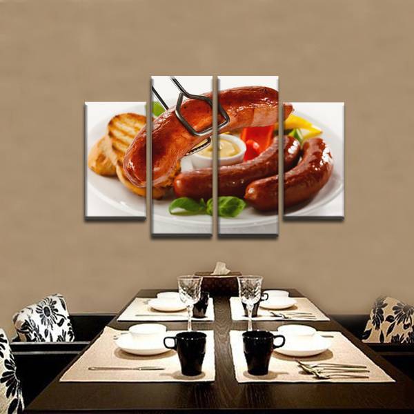 4pcs/set Unframed French Sausages Delicious Food HD Print On Canvas Wall Art Picture For Home and Living Room Decor