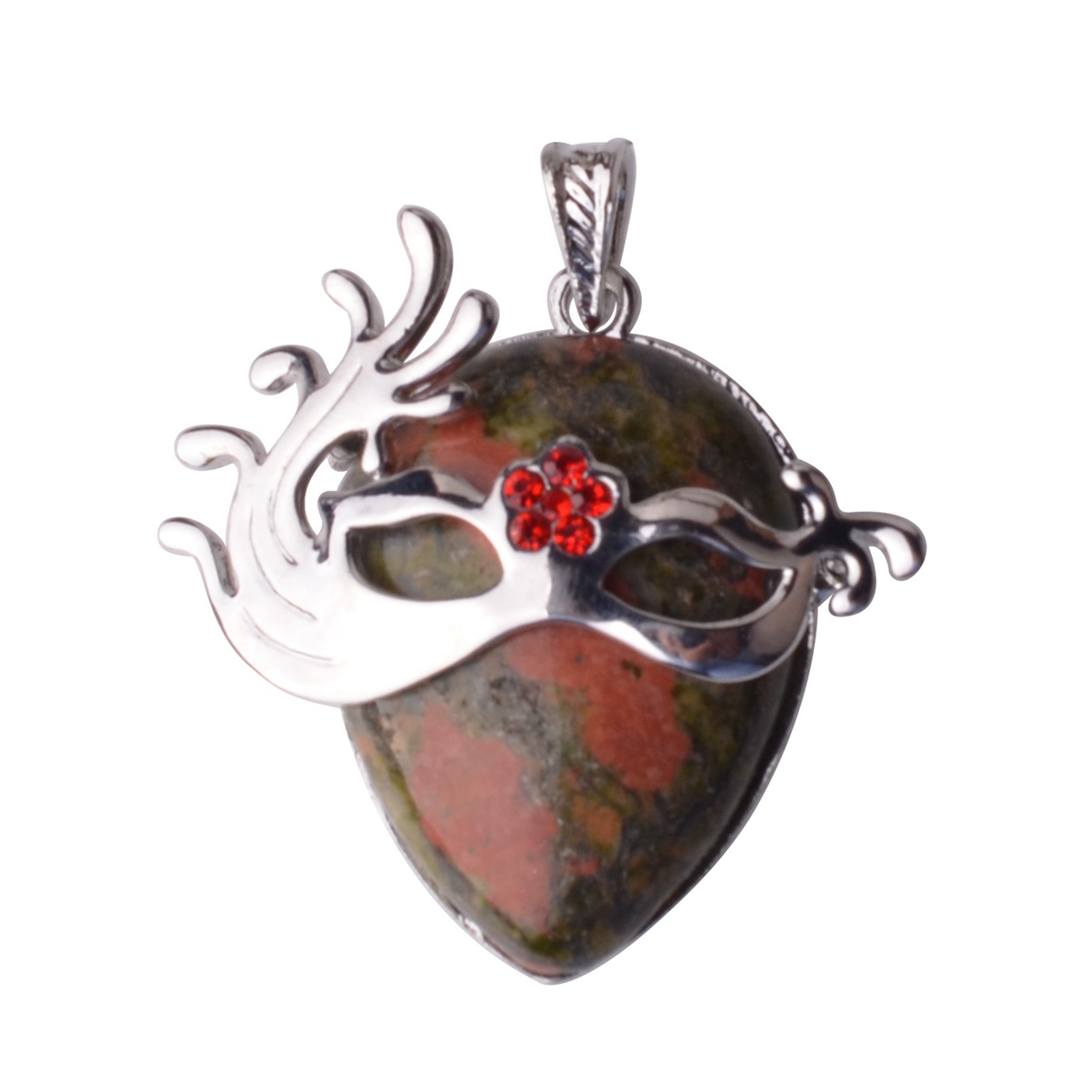 Fox Dancer Crystal Mask Pendant (Silver) Women's Fashion Elegant Mystery Necklace