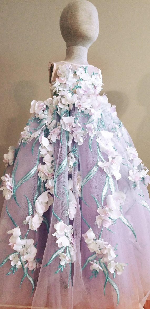 Cute Flower Girl Dresses For Wedding Jewel Neck Lace 3D Floral Appliqued A Line Puffy Girls Pageant Dress Baby First Communion Gowns