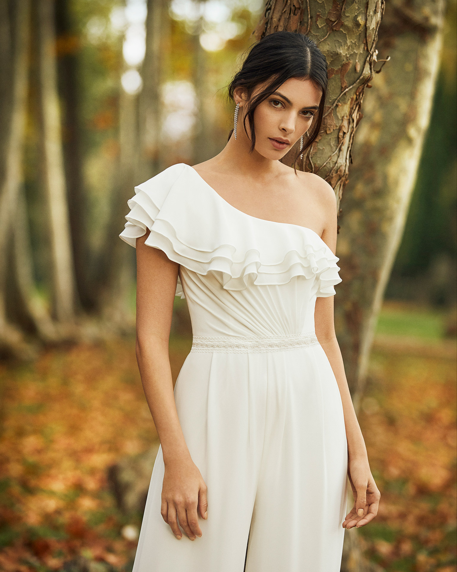 bohemian wedding jumpsuit one shoulder chiffon ankle length simple beach wedding dress pants suit summer robes de marie