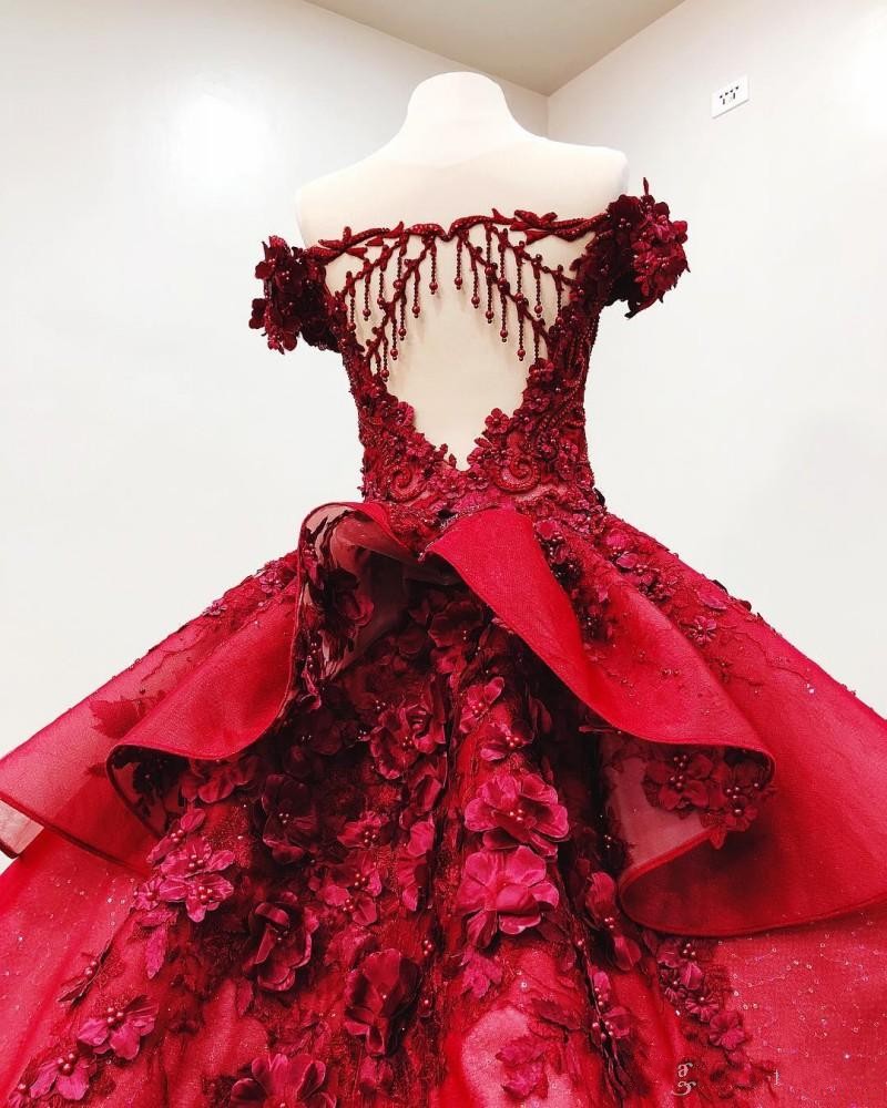 Sweet 16 Dark Red Quinceanera Dresses Off The Shoulder 3D Floral Applique Girls Ball Gown Pageant Gowns Formal Bridal Dress