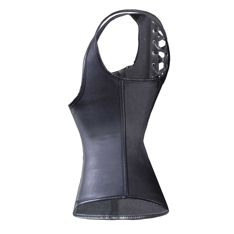 Plus Size S-6XL Women Sexy Black Vest Lace Up Satin Halterneck Underbust Waist Cincher Corset Bustier Body Shaper Gothic Slim Vest Corset