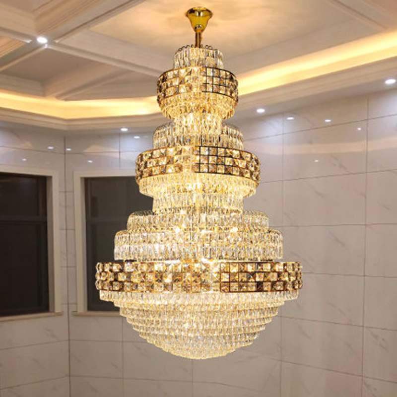 LED Light Modern Crystal Chandeliers Lights Fixture American Chandelier Hotel Interior Home Indoor Lighting Big Long Hanging Lamp Dia120cm/150cm