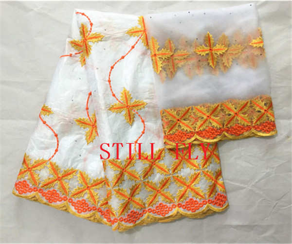 Wholesale- party high quality bazin lace with stones french embroidered tulle lace fabric 5+2yards/lot