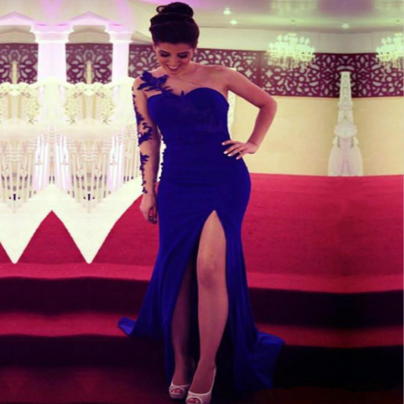 Royal Blue Evening Dresses Wear One Long Sleeves Mermaid Prom Dresses With Front Slits Elegant Special Occasion Formal Celebrity Party Dress
Royal Blue Evening Dresses Wear One Long Sleeves Mermaid Prom Dresses With Front Slits Elegant Special Occasion Formal Celebrity Party Dress