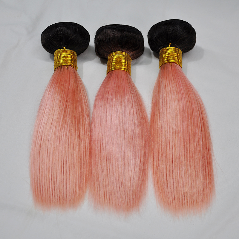 accept epacket 100 human 1b pink rose gold ombre human hair bundles brazilian hair 3 bundles remy hair extensions