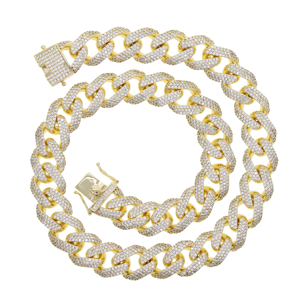 Gold Silver Full Miami Curb Cuban Chain necklace CZ Iced Out Bling cubic zircon paved Men's Hip hop fashion Necklaces 15MM Rock Jewelry