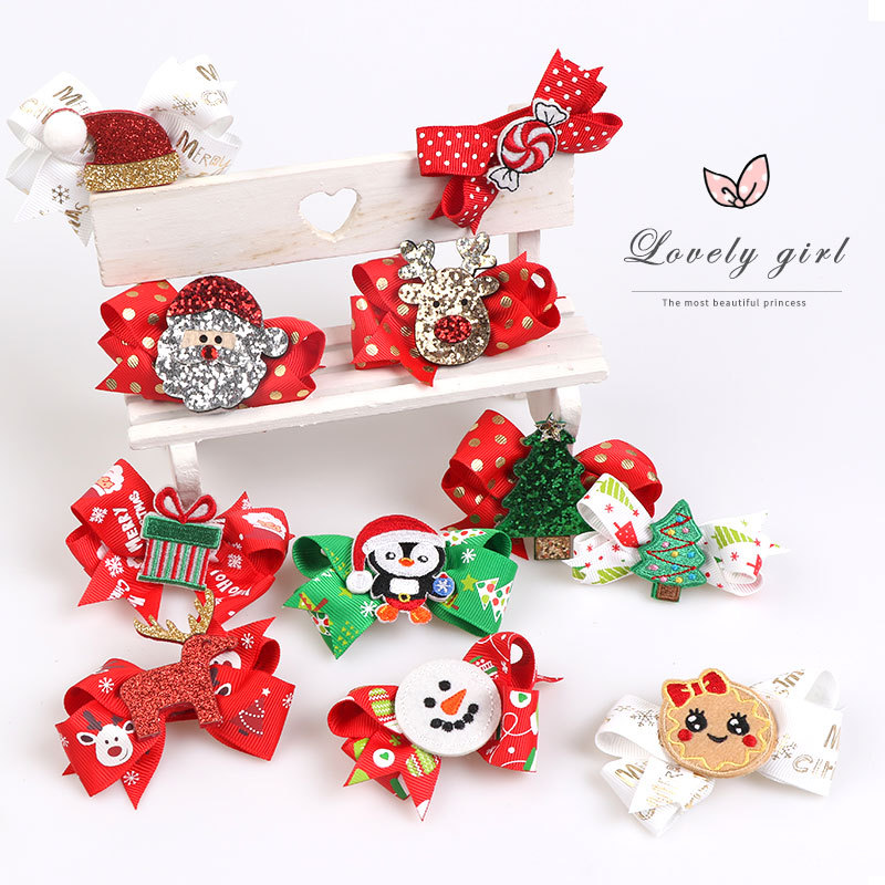 11 Styles Christmas Hair Accessory Baby Girl Sequin Hair Clips Elk Santa Claus Socks Barrettes Hairpin Hair Xmas Accessories M2785