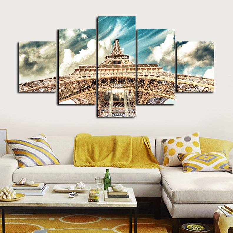 5pcs/set Unframed Eiffel Tower Cultural Building Landscape Print On Canvas Wall Art Picture For Home and Living Room Decor