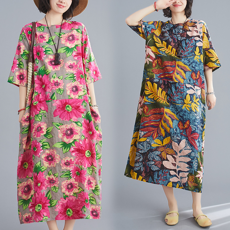 Summer new cotton and leprosy literary print loose and comfortable robe, Blue
Summer new cotton and leprosy literary print loose and comfortable robe, Blue