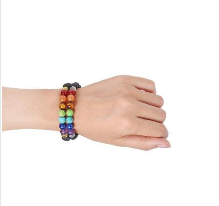 Yoga Handmade 7 Chakra Tree Of Life Charm Bracelets Lava Stones Multicolor Beads Rope Bracelet Women Men Bracelets Bangles