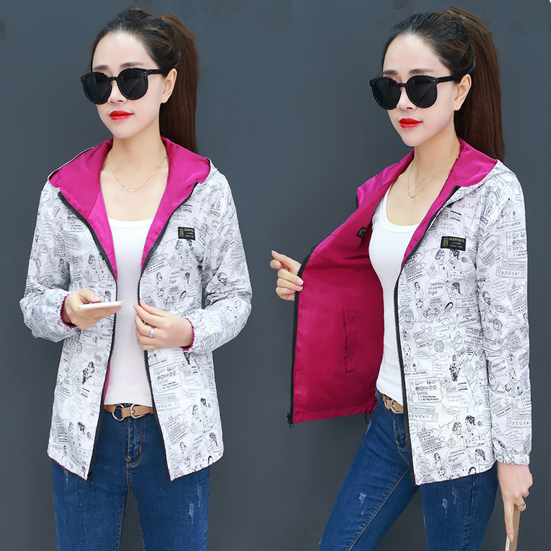 Hot Sale Women Jacket Hooded Spring Autumn Both sides Wear Cartoon Print Outwear Student Loose Coat female Windbreaker tops, Black
Hot Sale Women Jacket Hooded Spring Autumn Both sides Wear Cartoon Print Outwear Student Loose Coat female Windbreaker tops, Black