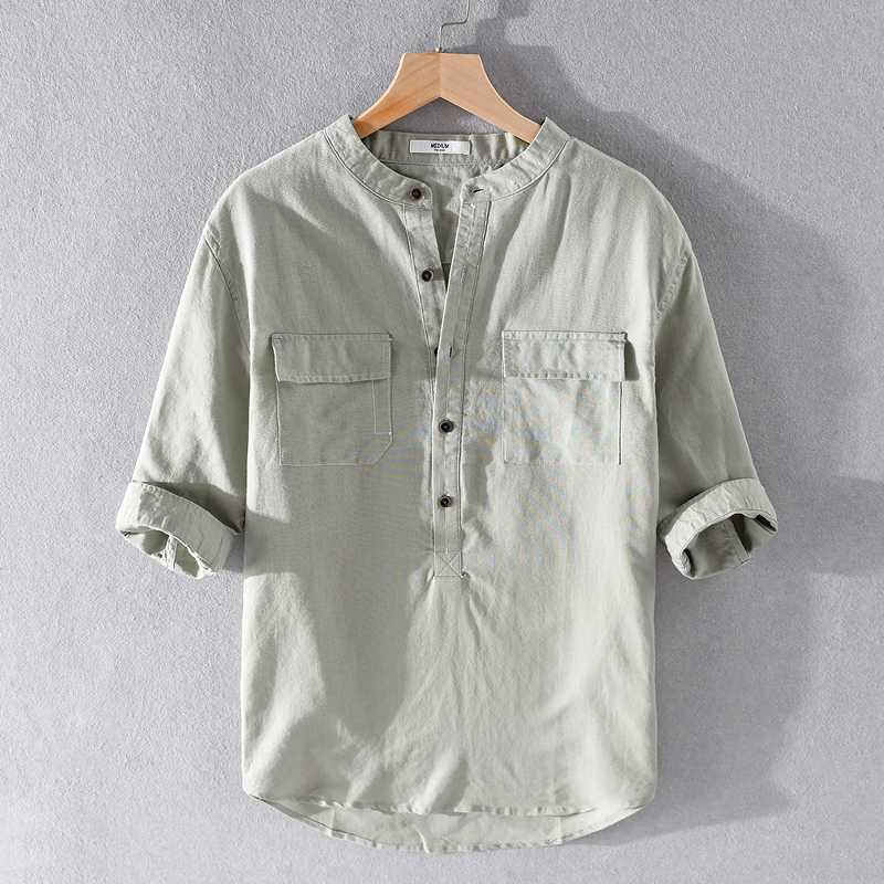 New style half-sleeve cotton and linen brand men shirt casual stand collar light green shirts for men fashion breathable shirt, White
New style half-sleeve cotton and linen brand men shirt casual stand collar light green shirts for men fashion breathable shirt, White