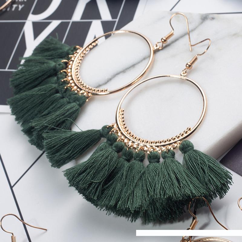 Fashion-Bohemian Ethnic Fringed Tassel Earrings for Women Golden Round Circle Ring Dangle Hanging Drop Earrings Jewelry Accessories 20pairs