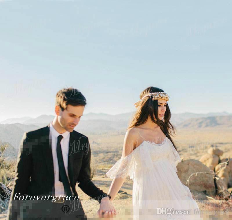 2019 New Designed Bohemian Beach Lace Chiffon Wedding Dress Long Pregnant Women Country Style Western Bridal Gown Custom Made Plus Size