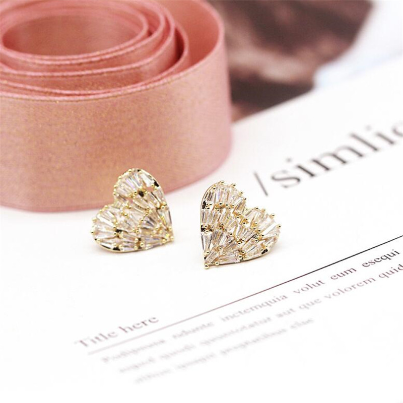 Korean Luxury Jewelry 925 Sterling Silver&Gold Fill T Princess Cut White Topaz CZ Diamond Cute Women Stud Earring For Valentine's Day gift