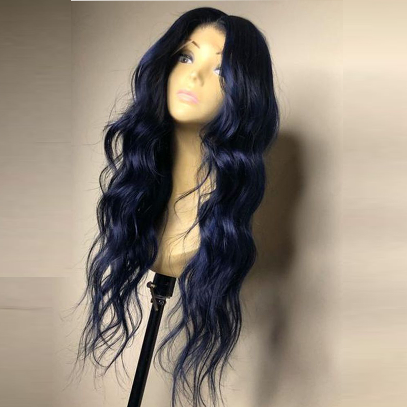 Hotselling 180density water wave brazilian full lace Front Wigs Ombre blue color synthetic Wigs for Black Women pre Plucked natural hairline