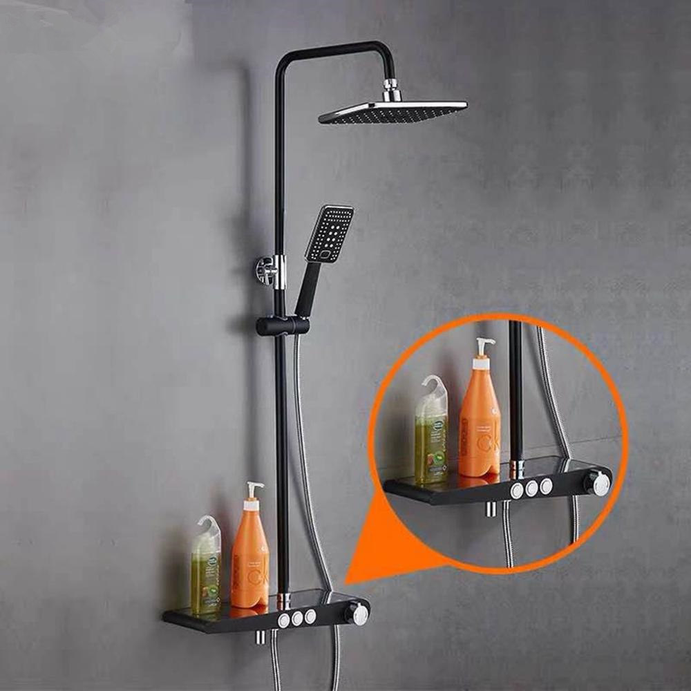 Black Thermostatic Rain Shower Faucet Set Wall Rainfall Shower Faucets Storage Bath Mixer Tap Hot Cold with Hand Shower
Black Thermostatic Rain Shower Faucet Set Wall Rainfall Shower Faucets Storage Bath Mixer Tap Hot Cold with Hand Shower