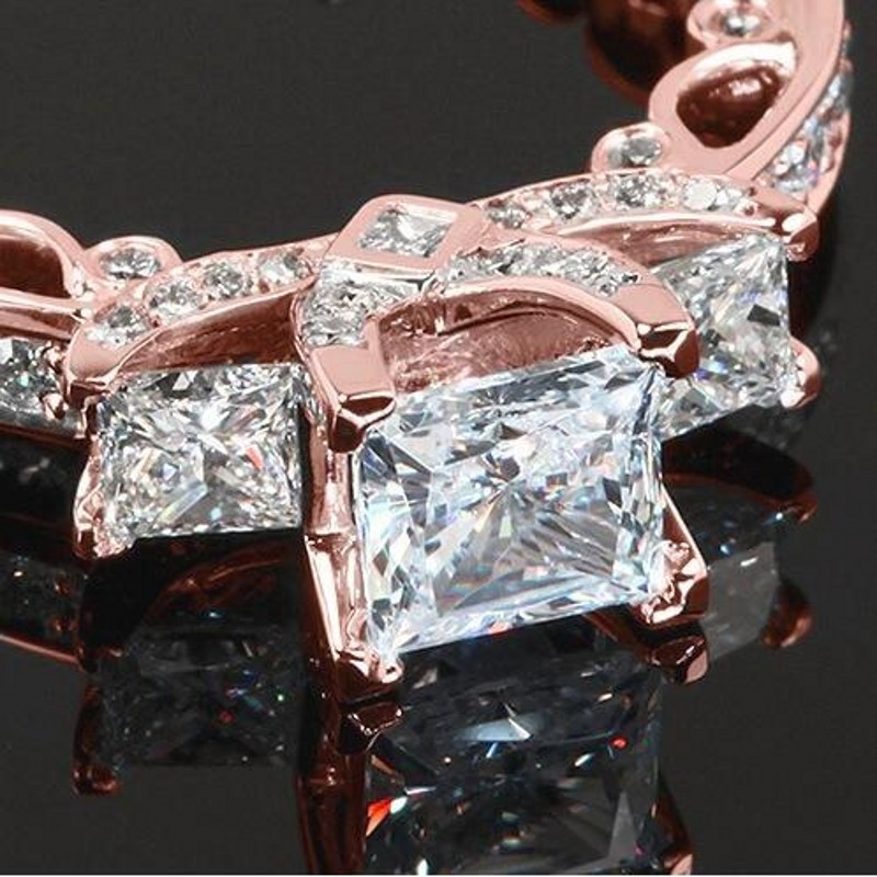 Sterg Sier & Rose Gold Vintage Three Stone Topaz CZ Wedding Ring for Women - Bohemian, Celtic, Animal Pattern 4