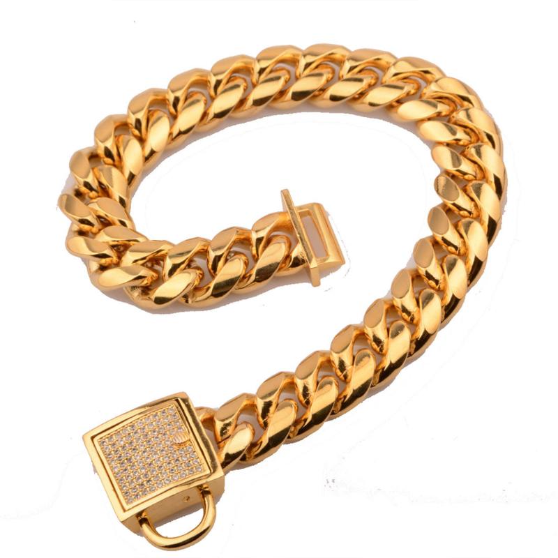 Pet Dog Chains Durable Thickness Gold Stainless Training Walking Chain Collars Metal Strong Dog Pet Leashes Puppy Supplues