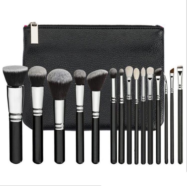 Complete 15-Piece Pro Quality Brush Set + Protective PU Carry Case Makeup Brushes