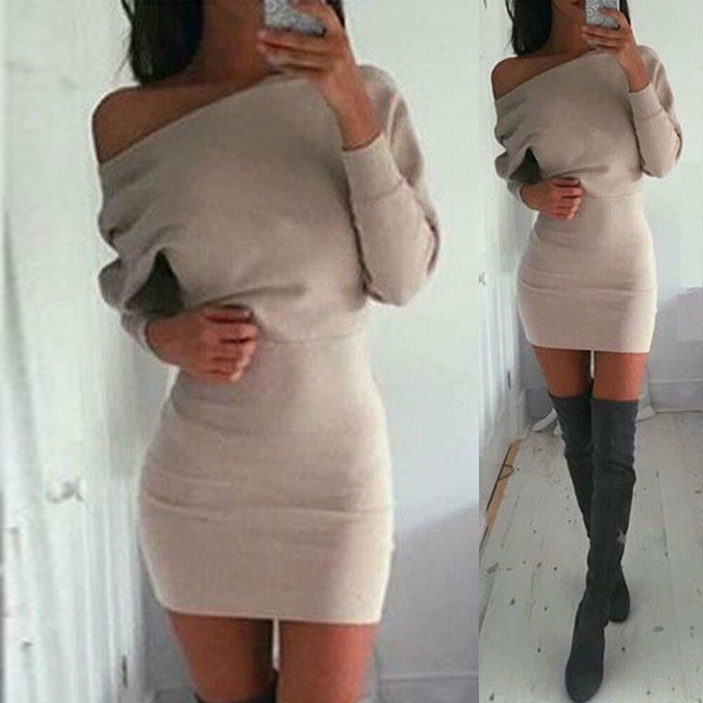 Women Winter Off Shoulder Sexy Long Sleeve Sheath Package Hip Sweater Slim Bodycon Slim Fits Midi Dress, Khaki
Women Winter Off Shoulder Sexy Long Sleeve Sheath Package Hip Sweater Slim Bodycon Slim Fits Midi Dress, Khaki