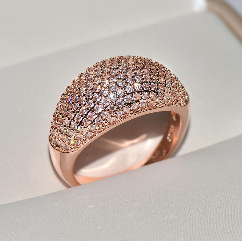 Handmade Luxury Jewelry 925 Sterling Silver&Gold Fill Pave White Sapphire CZ Diamond Gemstones Party Women Wedding Band Finger Ring Gift