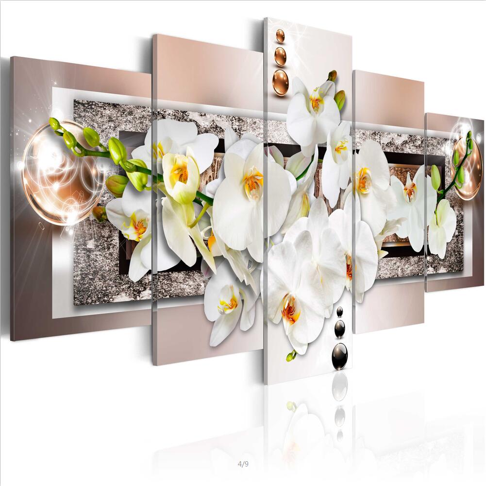 5PCS/Set Orchid Flower Art Print Frameless Canvas Painting Wall Picture Home Decoration No Frame(Color: Multicolor)