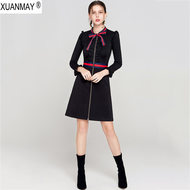 2019 New Black Spring Long Sleeve Sweater Dress Spring Women's Long style cardigan Sweater Office Lady Zip Cardigan Knit Dress CJ191217
