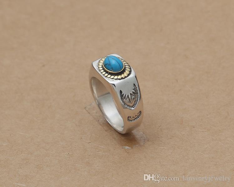 Brand New 925 sterling silver fashion jewelry vintage American European style designer mens rings with semi precious turq stone gift