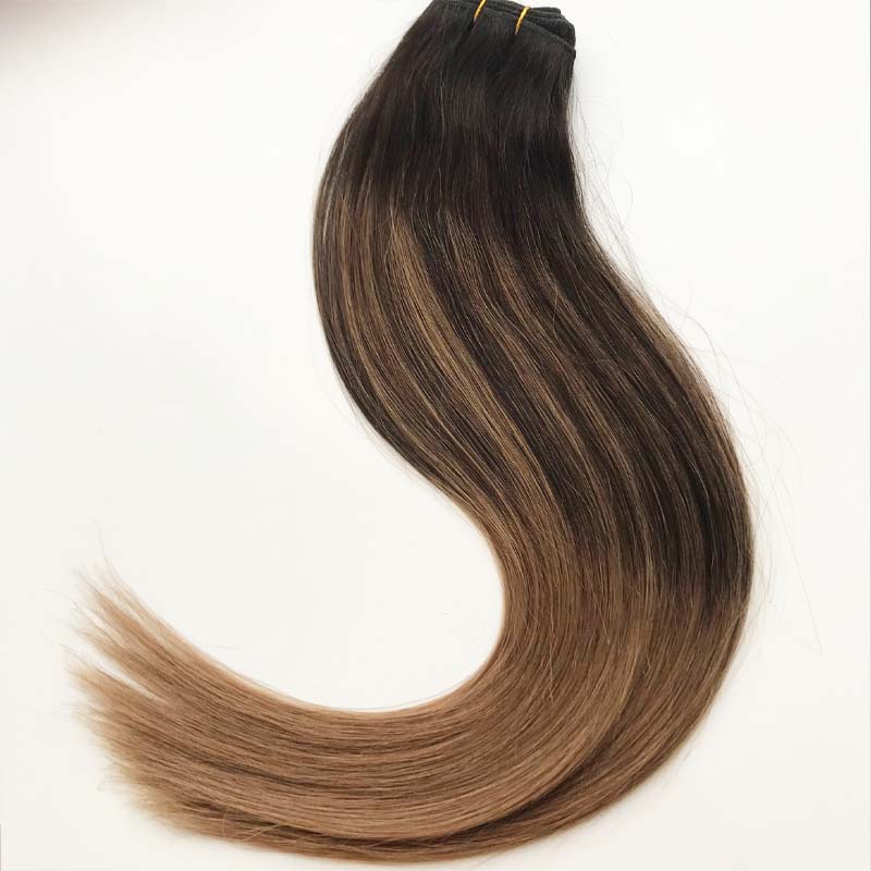 Brazilian Human Hair Extensions Color Balayage Highlights #2 Darkest Brown Fading to #6 Medium Brown Human Hair Weave Bundles 100g