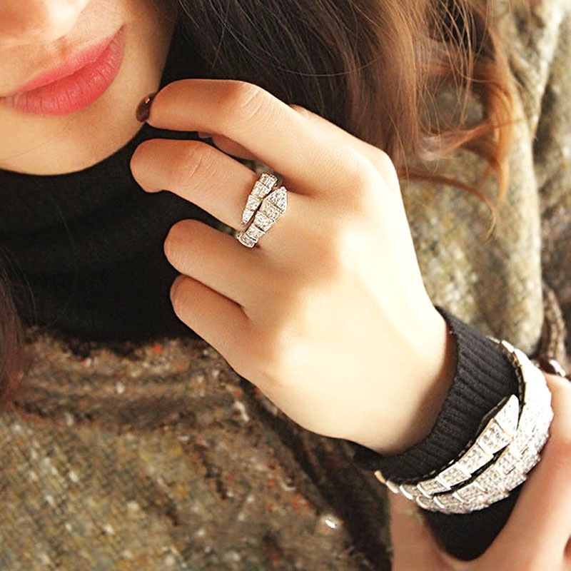 Fashion Snake Ring White Gold Filled Micro Pave Diamond cz Engagement Wedding Band Rings For Women Bridal Party Jewelry Gift