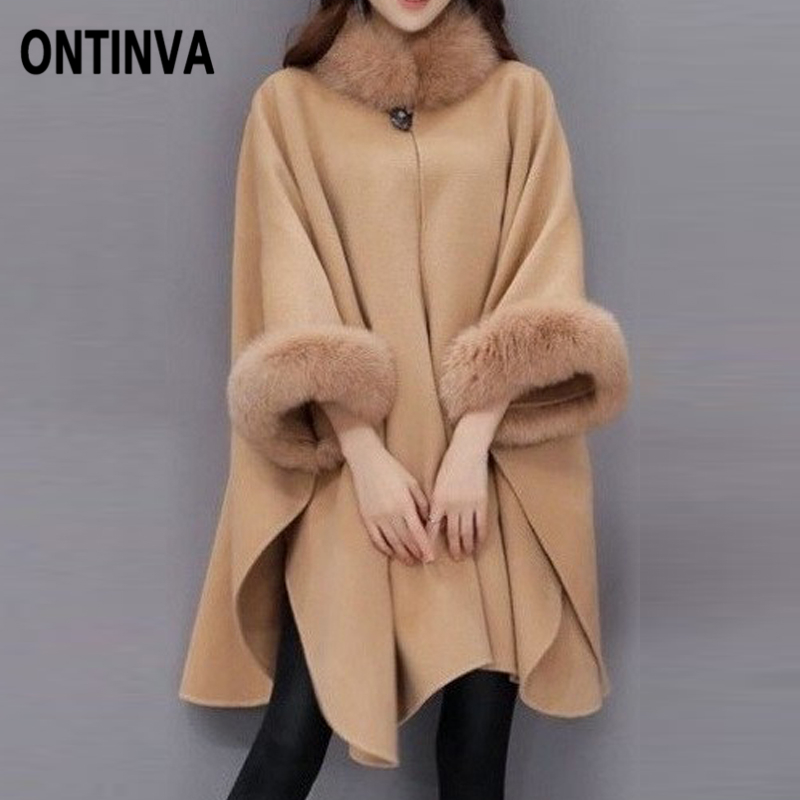 Women Woolen Overcoat Camel Poncho Winter Knitwear Shawl Cape Feminino Loose Warm Outerwear Inverno Plus Size 3XL Overcoat