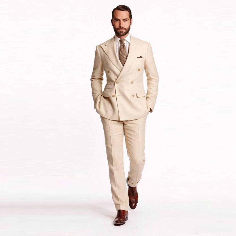 Custom Made Champagne Suits Slim Fit Notched Lapel Double Breasted Formal Prom Suits Two Piece Suit (Jacket+Pant)