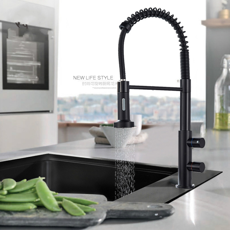 

Mattle Black Spring Pull Down Kitchen Mixer Faucet Deck Mounted Kitchen Sink Crane Taps Handheld Sprayer