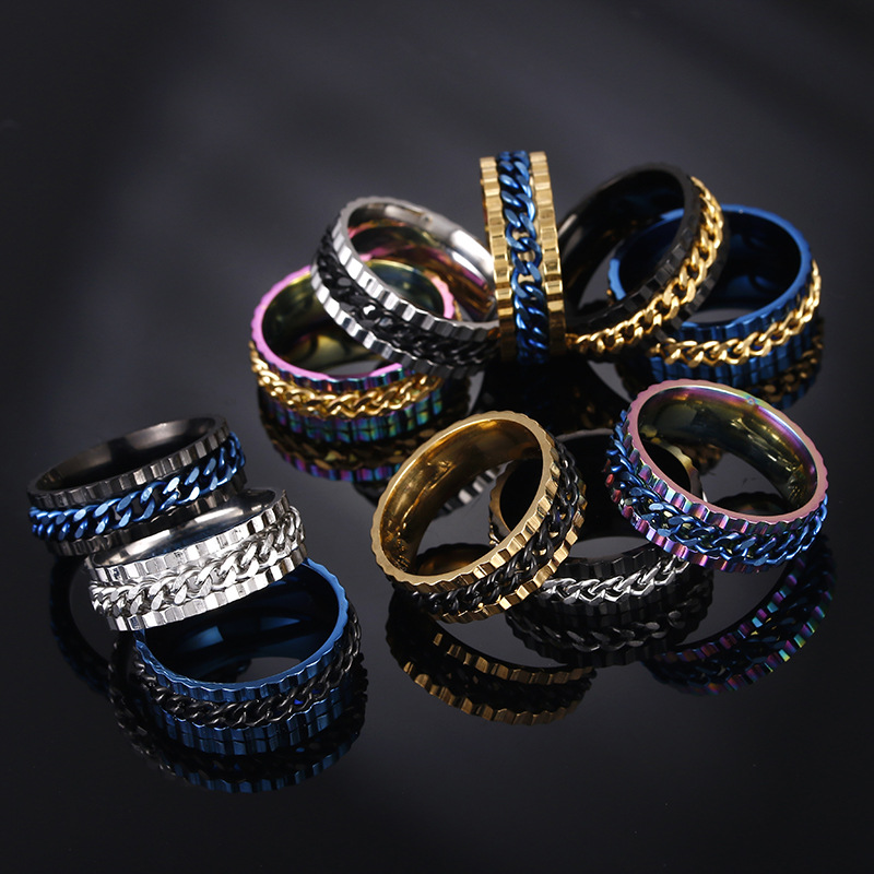 Rotatable Chain ring women Men jewelry engagement rings wedding rainbow blue gold silver drop ship
Rotatable Chain ring women Men jewelry engagement rings wedding rainbow blue gold silver drop ship