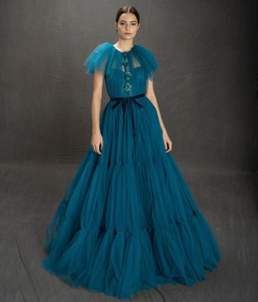 New Prom Dresses Ruffles Jewel Neck Tulle Evening Gowns Plus Size Beach African Party Dress robes de soirée