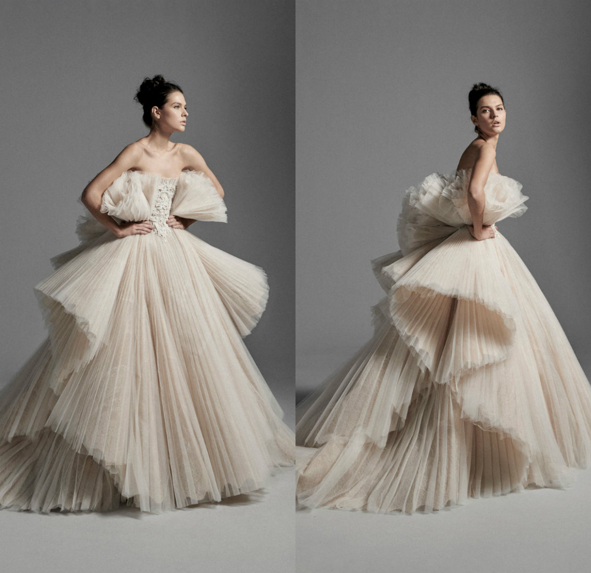 2020 Krikor Jabotian Wedding Dresses Strapless Tulle Ruffles Tiered Skirts Embroidery Wedding Dress Luxury Custom Made Abiti Da Sposa