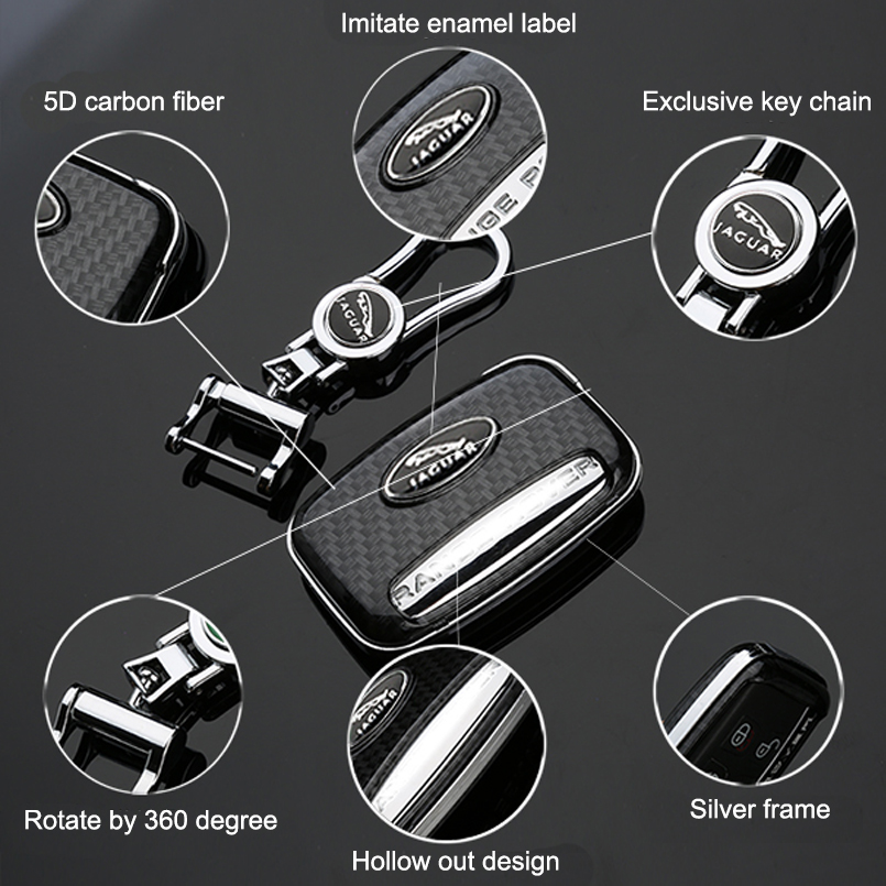 2025 new For Jaguar XE XF XJ FPACE Carbon Fiber Style Car Remote Key Shell Fob Case Cover with Metal KeyChain7180368 Free shipping