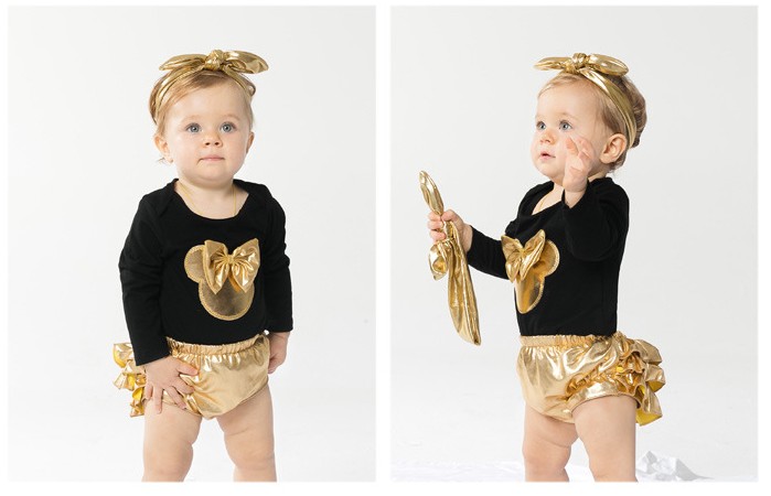 4Pcs Set For Baby Golden Clothing Sets Rompers+PP Shorts+Headband+Shoes Newborn Suit Infant Clothes Toddler Outfits S-M-L-XL 0-2Years