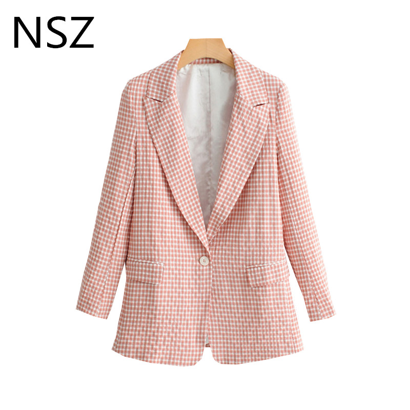 NSZ Women Cotton Pink Plaid Blazer Long Sleeve Single Button Check Jacket Office Lady Blazer Work Coat
NSZ Women Cotton Pink Plaid Blazer Long Sleeve Single Button Check Jacket Office Lady Blazer Work Coat