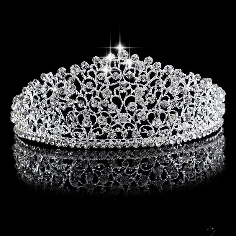 Sparkling Silver Big Wedding Diamante Pageant Tiaras Hairband Crystal Bridal Crowns For Brides Prom Pageant Hair Jewelry Headpiece 2019