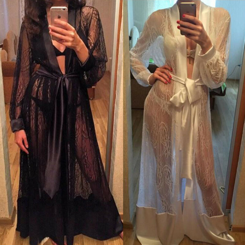 Fashion Bohemian Women Sexy Mesh Lace Robe Cardigan Underwear Pajamas Sleepwear Dress Loose Casual Female Desses, Black
Fashion Bohemian Women Sexy Mesh Lace Robe Cardigan Underwear Pajamas Sleepwear Dress Loose Casual Female Desses, Black