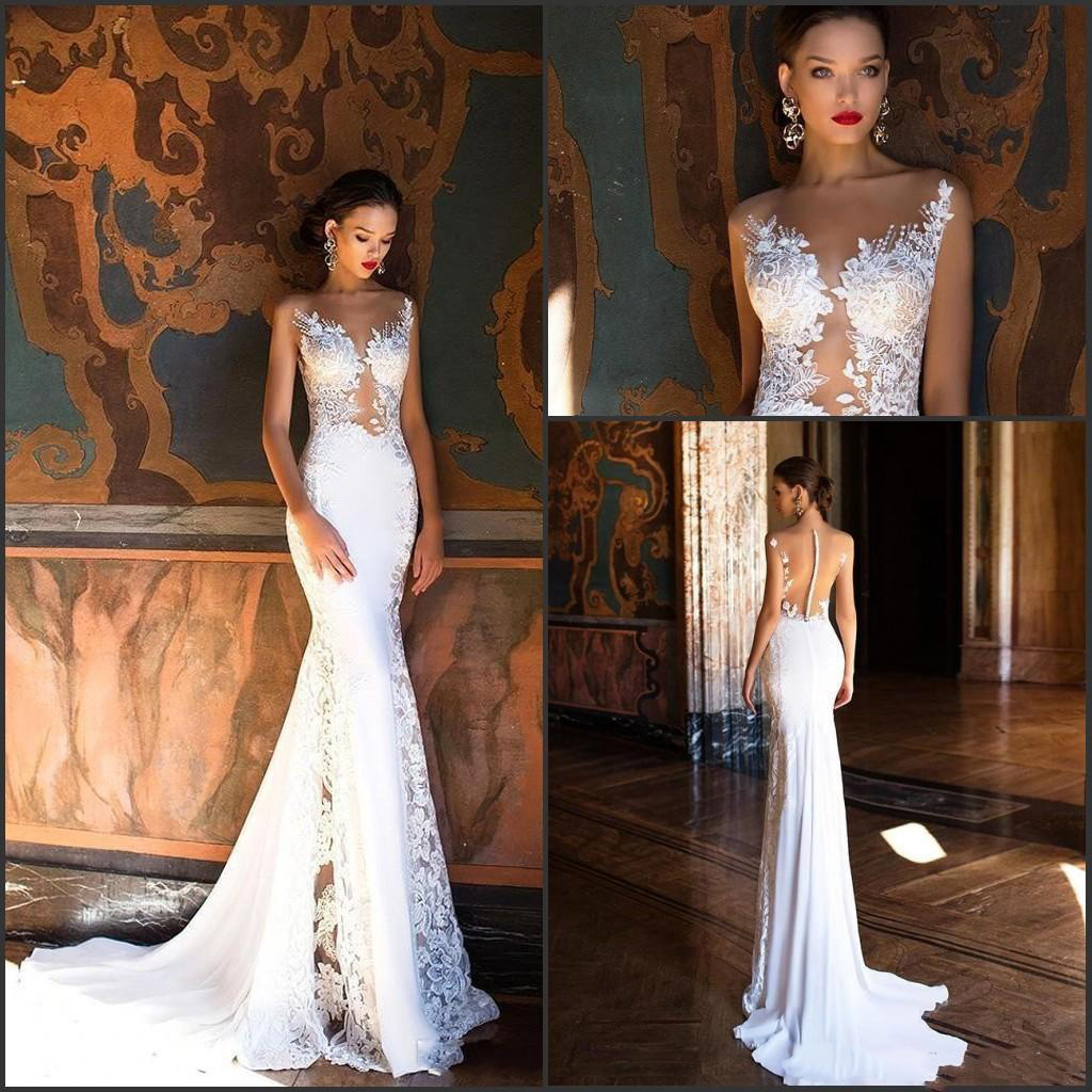 new design mermaid wedding dresses jewel neck lace appliqued beads sweep train bridal gowns beach summer wedding dress robe de mariage