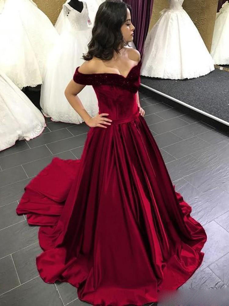 

Burgundy A Line Evening Dresses Pleats Off Shoulder Satin Floor Length Formal Dress Evening Gowns Wear robes de soirée vestidos, Grape