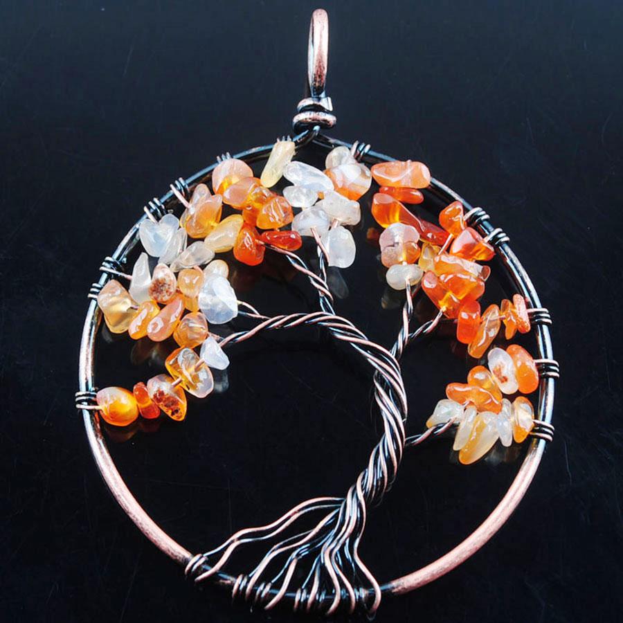 WOJIAER 52mm The Tree Of Life Ancient Copper Pendant Jewelry Natural Crystal Quartz Gem Stone Round BN326