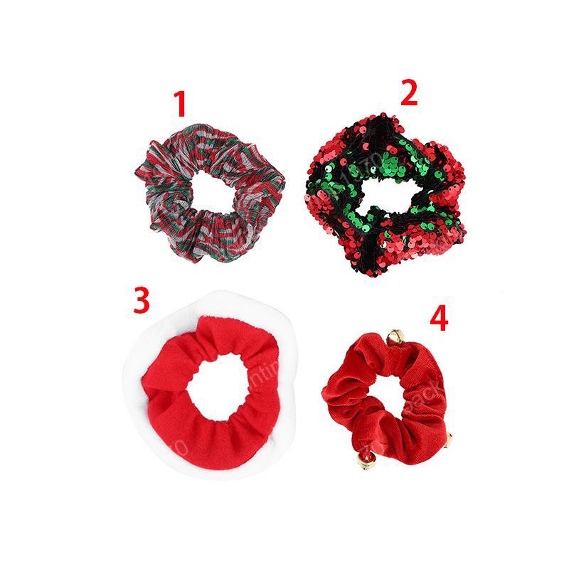 Christmas Girl Hair Scrunchy Ring Elastic Xmas Hair Bands Sequin Red Plaid Large Intestine Sports Dance Scrunchie Soft Hairband