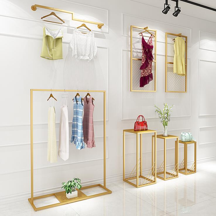 Golden iron clothing rack Bedroom Furniture modern simple floor hanger cloth store racks wall shelf women's Vintage type clothes hangers