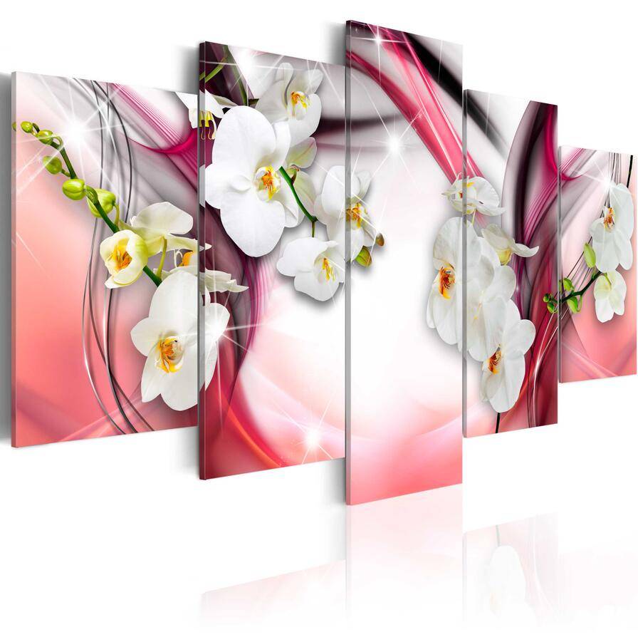 2019 HD 5PCS/Set Red Purple White Orchid Flower Art Print Frameless Canvas Painting Wall Picture Home Decoration,No Frame